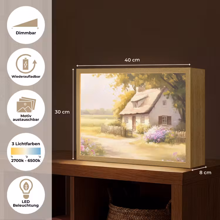 Huisje - Hout - Bloemen Light Box met batterij (Wandlamp) middel -USP_websiteoverzichtDE