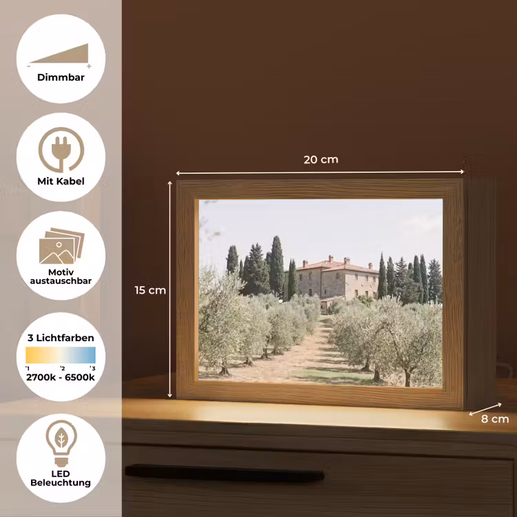 Lightbox - Wandleuchte - Landhaus – Olivenbaum – Obstgarten - Landhuis - olijfboom - gaard Light Box met kabel (Wandlamp) klein