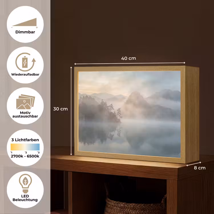 Landschap - Bergen - Mist - Water - Natuur Light Box met batterij (Wandlamp) middel -USP_websiteoverzichtDE