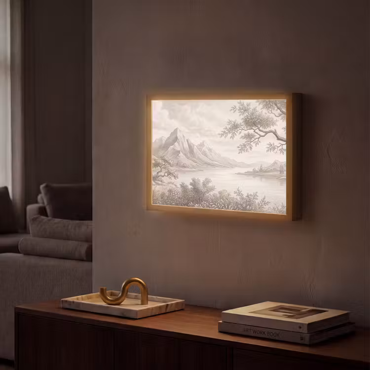 Landschap - Bergen - Meer - Natuur Light Box met batterij (Wandlamp) middel -sfeer1