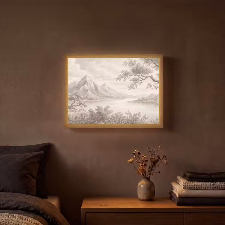 Landschap - Bergen - Meer - Natuur Light Box met batterij (Wandlamp) middel -sfeer4