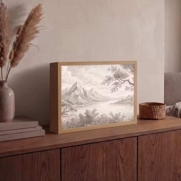 Landschap - Bergen - Meer - Natuur Light Box met batterij (Wandlamp) middel -sfeer2