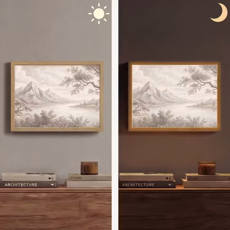 Landschap - Bergen - Meer - Natuur Light Box met batterij (Wandlamp) middel -sfeer3