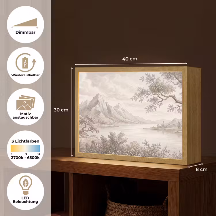 Landschap - Bergen - Meer - Natuur Light Box met batterij (Wandlamp) middel -USP_websiteoverzichtDE