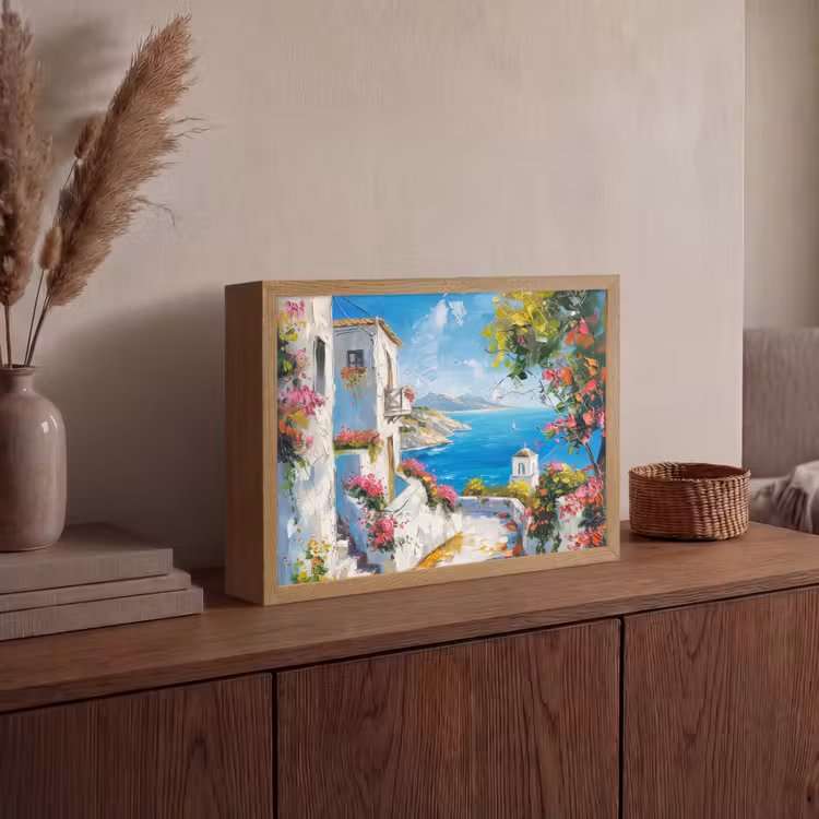 Landschap - Bloemen - Natuur - Zomer Light Box met batterij (Wandlamp) middel -sfeer2