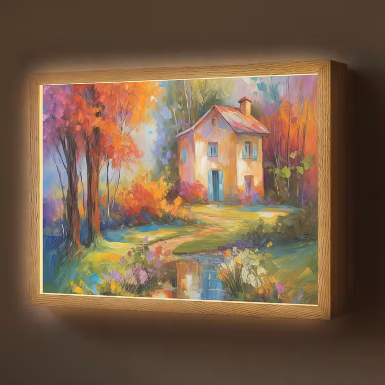 Landschap - Kleurrijk - Olieverf - Kunst Light Box met batterij (Wandlamp) middel -z3d_website