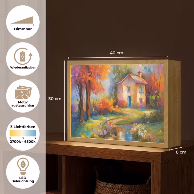 Landschap - Kleurrijk - Olieverf - Kunst Light Box met batterij (Wandlamp) middel -USP_websiteoverzichtDE