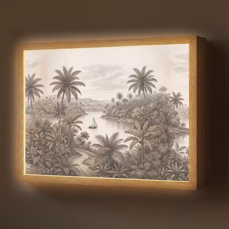 Landschap - Rivier - Boot - Tropisch - Vintage Light Box met batterij (Wandlamp) middel -z3d_website