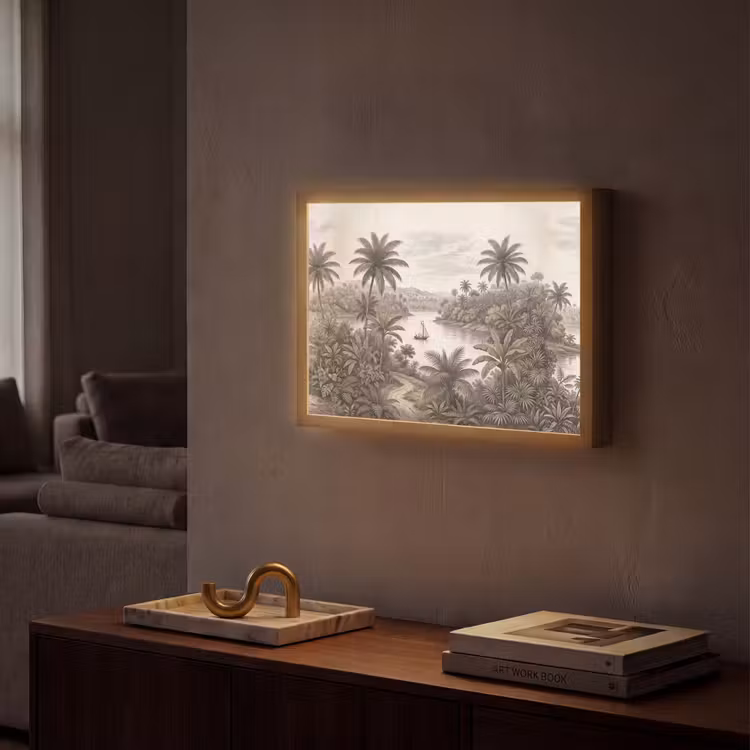 Landschap - Rivier - Boot - Tropisch - Vintage Light Box met batterij (Wandlamp) middel -sfeer1
