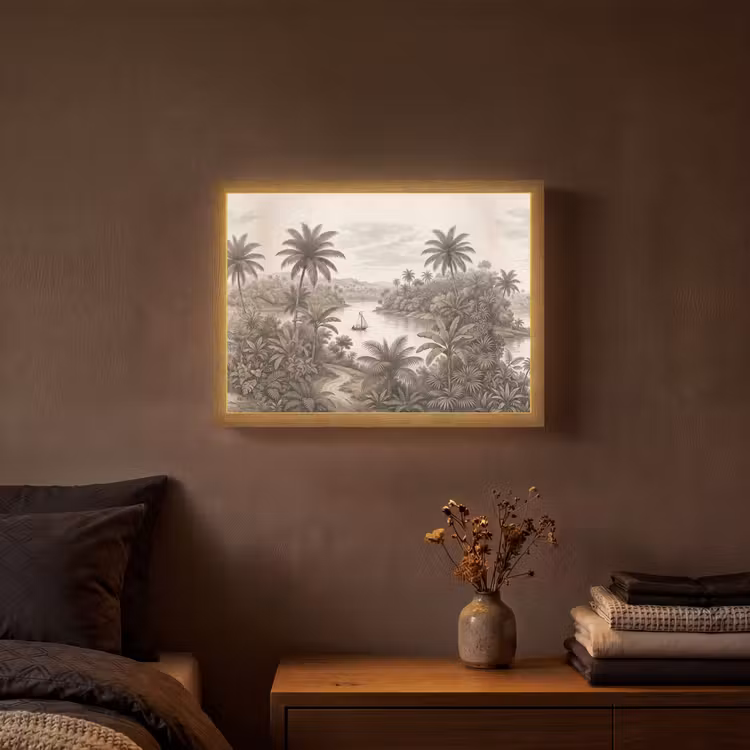 Landschap - Rivier - Boot - Tropisch - Vintage Light Box met batterij (Wandlamp) middel -sfeer4