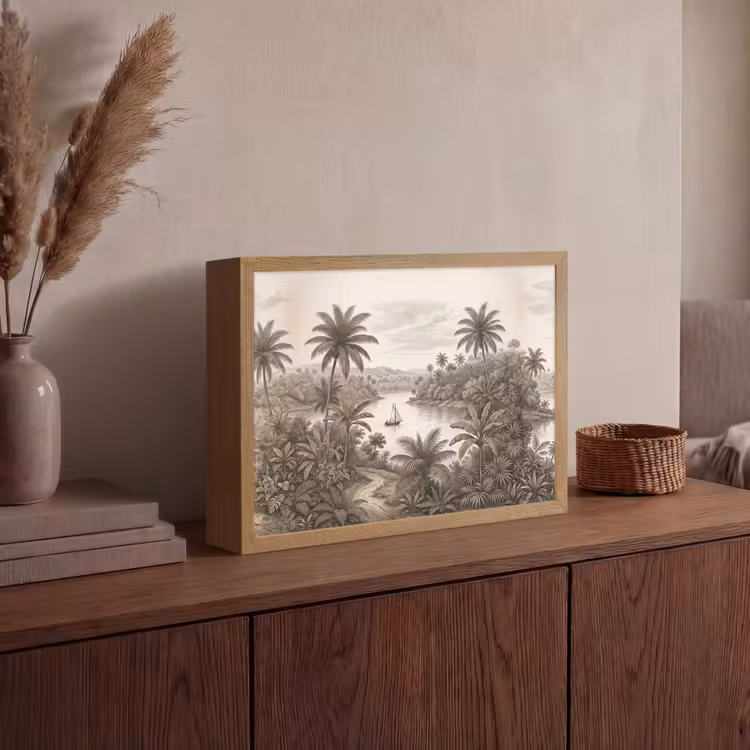 Landschap - Rivier - Boot - Tropisch - Vintage Light Box met batterij (Wandlamp) middel -sfeer2