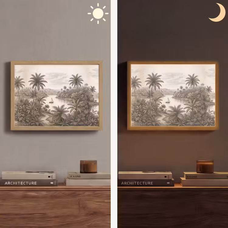 Landschap - Rivier - Boot - Tropisch - Vintage Light Box met batterij (Wandlamp) middel -sfeer3