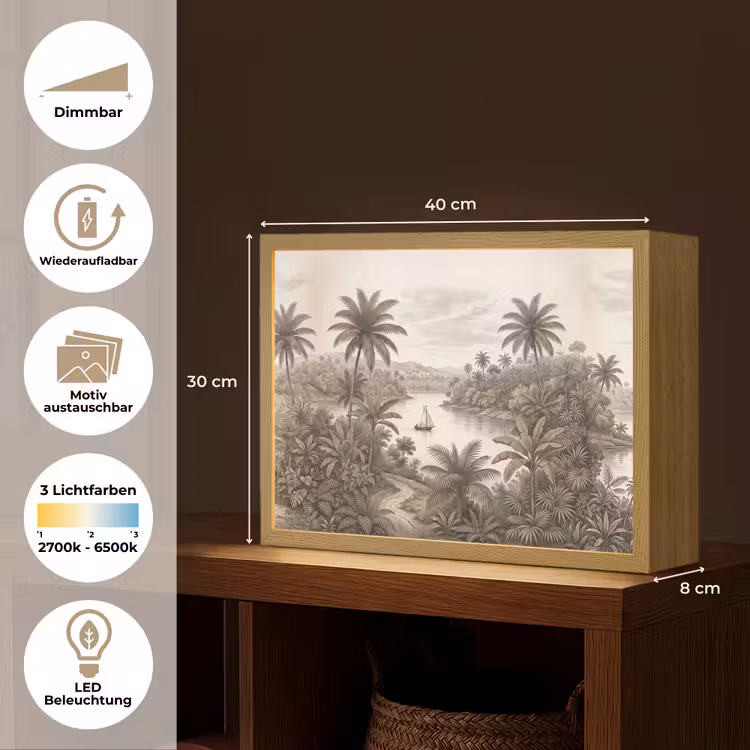 Landschap - Rivier - Boot - Tropisch - Vintage Light Box met batterij (Wandlamp) middel -USP_websiteoverzichtDE