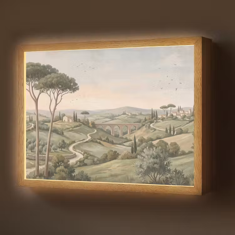 Landschap - Heuvels - Zandpad - Groen Light Box met batterij (Wandlamp) middel -z3d_website