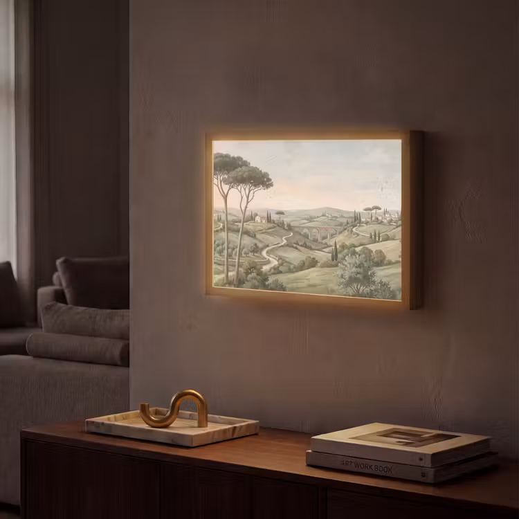 Landschap - Heuvels - Zandpad - Groen Light Box met batterij (Wandlamp) middel -sfeer1