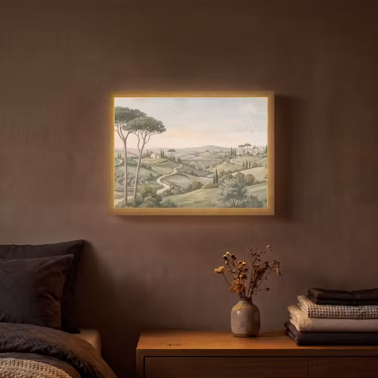 Landschap - Heuvels - Zandpad - Groen Light Box met batterij (Wandlamp) middel -sfeer4
