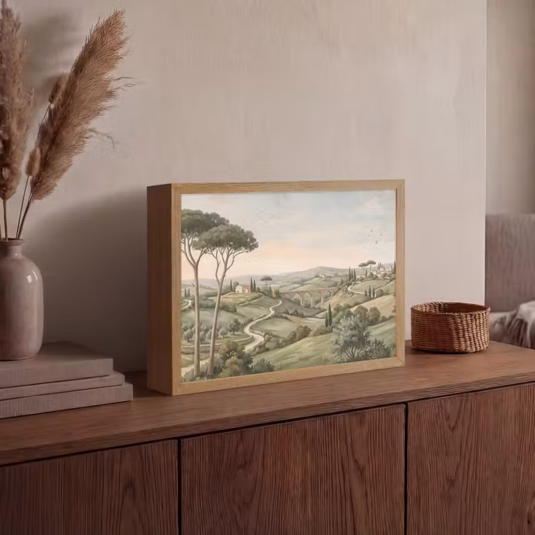 Landschap - Heuvels - Zandpad - Groen Light Box met batterij (Wandlamp) middel -sfeer2
