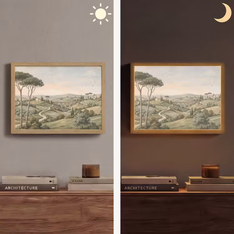 Landschap - Heuvels - Zandpad - Groen Light Box met batterij (Wandlamp) middel -sfeer3