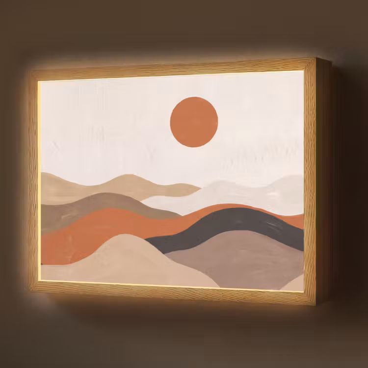Landschap - Heuvels - Zon - Abstract - Oranje Light Box met batterij (Wandlamp) middel -z3d_website