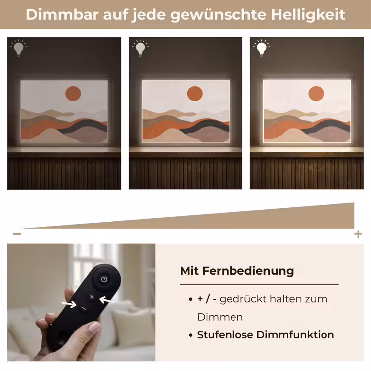 Landschap - Heuvels - Zon - Abstract - Oranje Light Box met batterij (Wandlamp) middel -USP_dimbaarDE