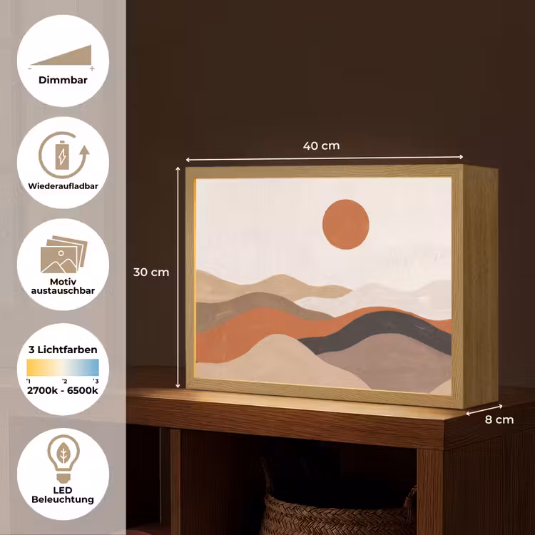 Landschap - Heuvels - Zon - Abstract - Oranje Light Box met batterij (Wandlamp) middel -USP_websiteoverzichtDE