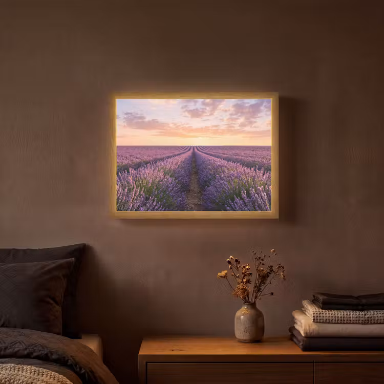 Landschap - Lavendelveld - Paars Light Box met batterij (Wandlamp) middel -sfeer4