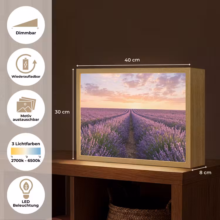 Landschap - Lavendelveld - Paars Light Box met batterij (Wandlamp) middel -USP_websiteoverzichtDE