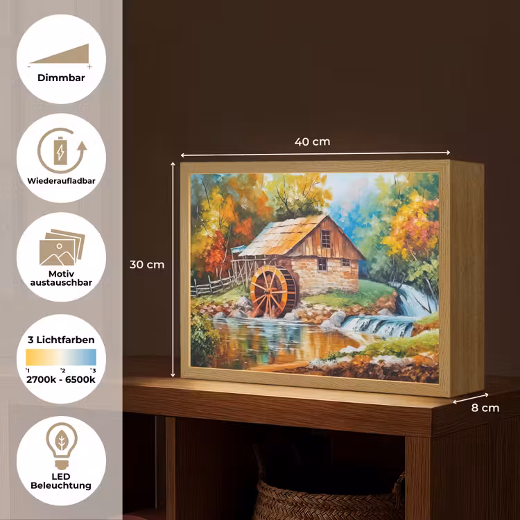 Landschap - Schilderij - Huis - Kunst - Herfst Light Box met batterij (Wandlamp) middel -USP_websiteoverzichtDE