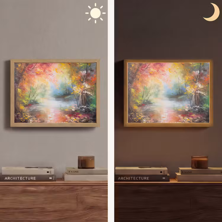 Landschap - Olieverf - Kleurrijk - Natuur Light Box met batterij (Wandlamp) middel -sfeer3
