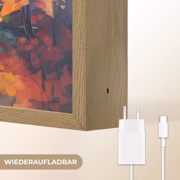 Landschap - Olieverf - Rivier - Kleurrijk Light Box met batterij (Wandlamp) middel -USP_websiteoplaadbaarDE