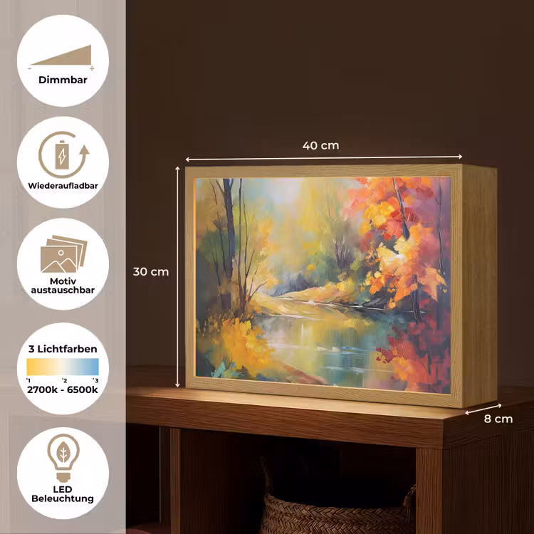 Landschap - Olieverf - Rivier - Kleurrijk Light Box met batterij (Wandlamp) middel -USP_websiteoverzichtDE