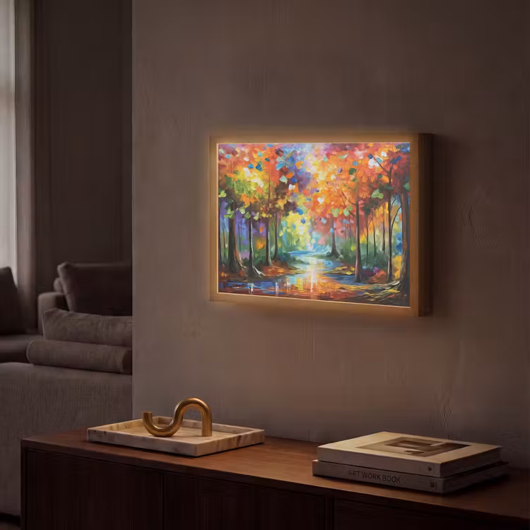 Landschap - Bos - Kleuren - Natuur Light Box met batterij (Wandlamp) middel -sfeer1