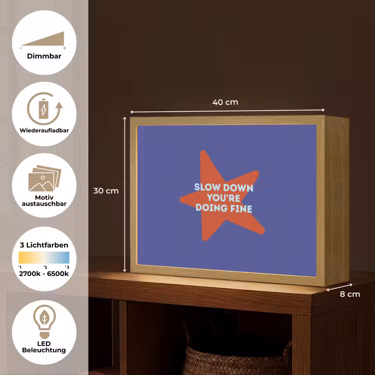 Slow down you're doing fine - Ster - Blauw Light Box met batterij (Wandlamp) middel -USP_websiteoverzichtDE