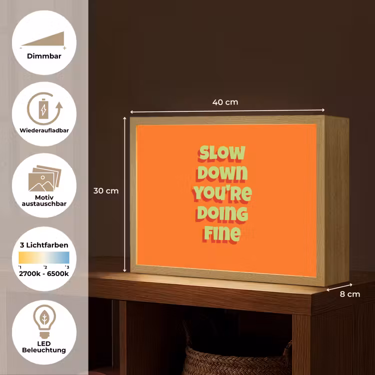 Slow down you're doing fine - Oranje - Simple Light Box met batterij (Wandlamp) middel -USP_websiteoverzichtDE