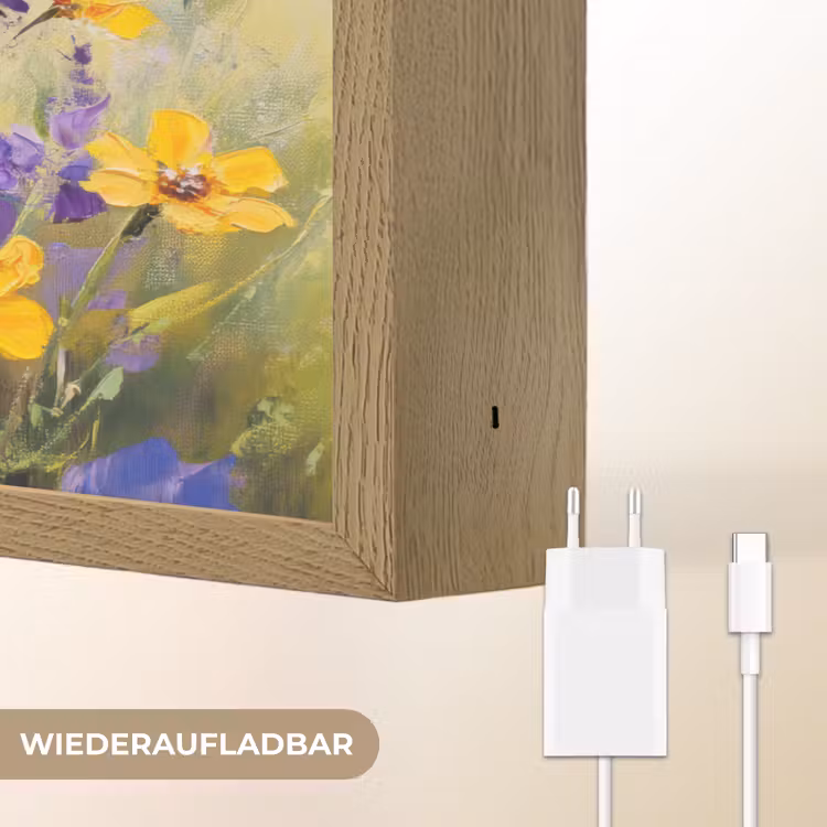 Lavendel - Bloemen - Natuur - Kunst Light Box met batterij (Wandlamp) middel -USP_websiteoplaadbaarDE