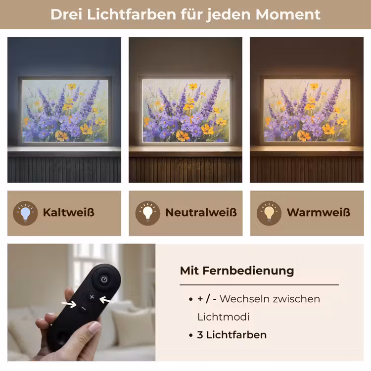 Lavendel - Bloemen - Natuur - Kunst Light Box met batterij (Wandlamp) middel -USP_lichtkleurDE