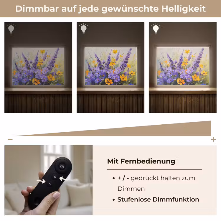 Lavendel - Bloemen - Natuur - Kunst Light Box met batterij (Wandlamp) middel -USP_dimbaarDE