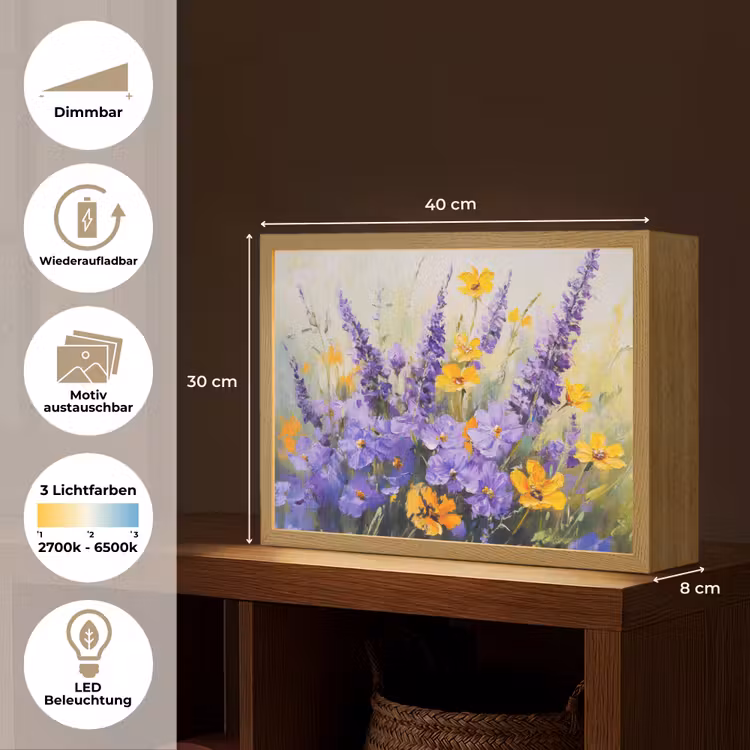 Lavendel - Bloemen - Natuur - Kunst Light Box met batterij (Wandlamp) middel -USP_websiteoverzichtDE