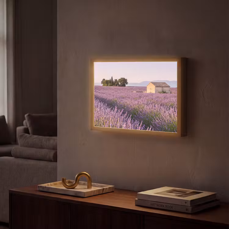 Lavendel - Landschap - Sereen - Paars Light Box met batterij (Wandlamp) middel -sfeer1