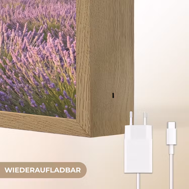 Lavendel - Landschap - Sereen - Paars Light Box met batterij (Wandlamp) middel -USP_websiteoplaadbaarDE