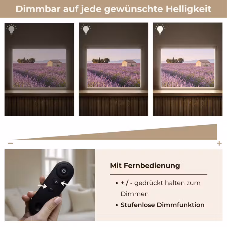 Lavendel - Landschap - Sereen - Paars Light Box met batterij (Wandlamp) middel -USP_dimbaarDE