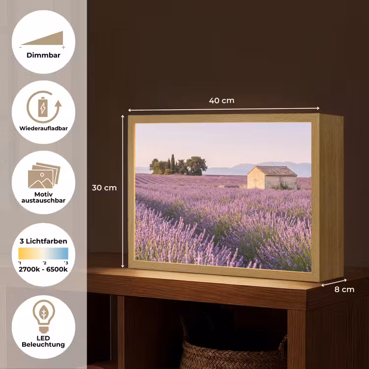 Lavendel - Landschap - Sereen - Paars Light Box met batterij (Wandlamp) middel -USP_websiteoverzichtDE