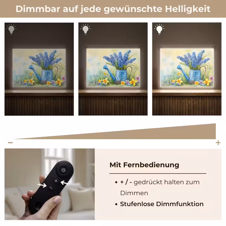 Lavendelbloemen - Quote - Gieter Light Box met batterij (Wandlamp) middel -USP_dimbaarDE