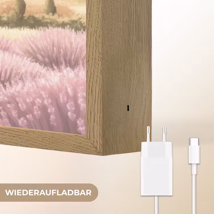Lavendelveld - Huis - Paars Light Box met batterij (Wandlamp) middel -USP_websiteoplaadbaarDE