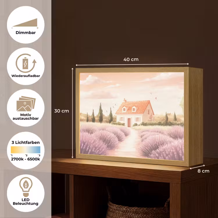 Lavendelveld - Huis - Paars Light Box met batterij (Wandlamp) middel -USP_websiteoverzichtDE