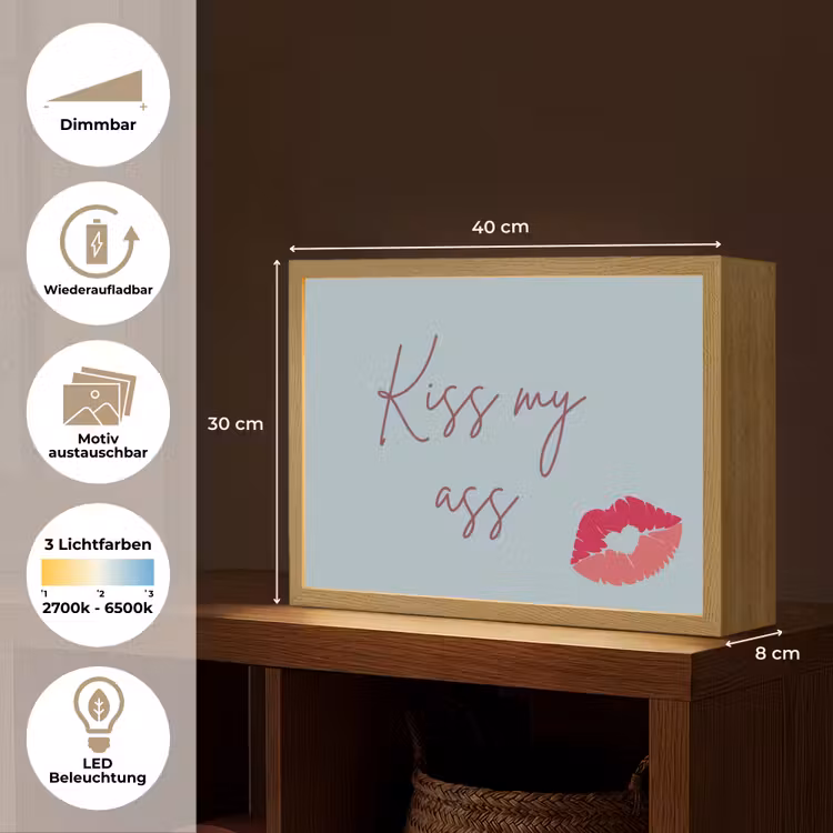 Kiss my ass - Lip - Blauw Light Box met batterij (Wandlamp) middel -USP_websiteoverzichtDE