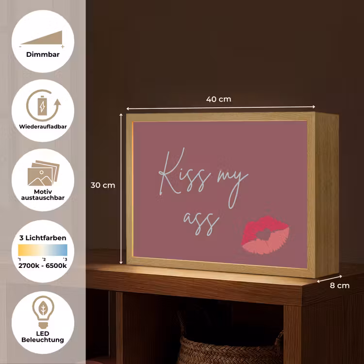 Kiss my ass - Lip - Bordeaux Light Box met batterij (Wandlamp) middel -USP_websiteoverzichtDE