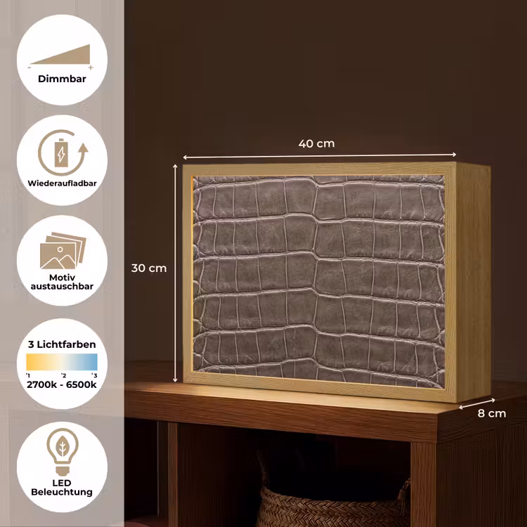 Leer - Krokodil - Mat Light Box met batterij (Wandlamp) middel -USP_websiteoverzichtDE