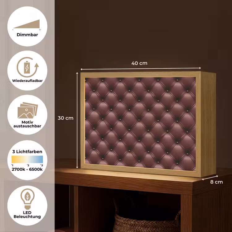 Leer - Patroon - Bordeaux Light Box met batterij (Wandlamp) middel 907 -USP_websiteoverzichtDE