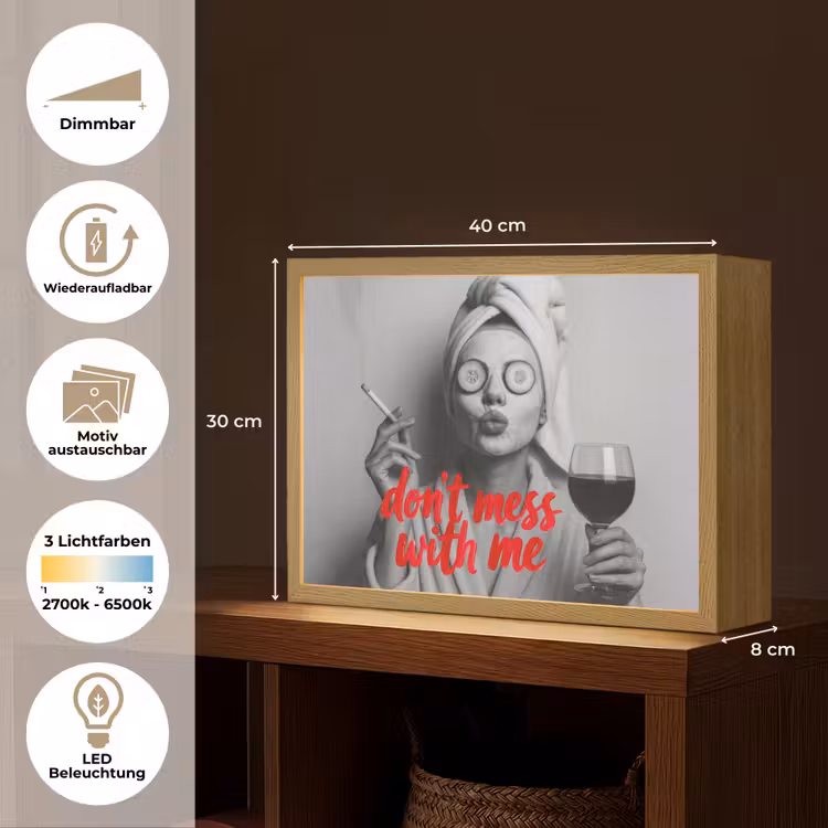 Don't mess with me - Wijn - Vrouw - Sigaret Light Box met batterij (Wandlamp) middel -USP_websiteoverzichtDE